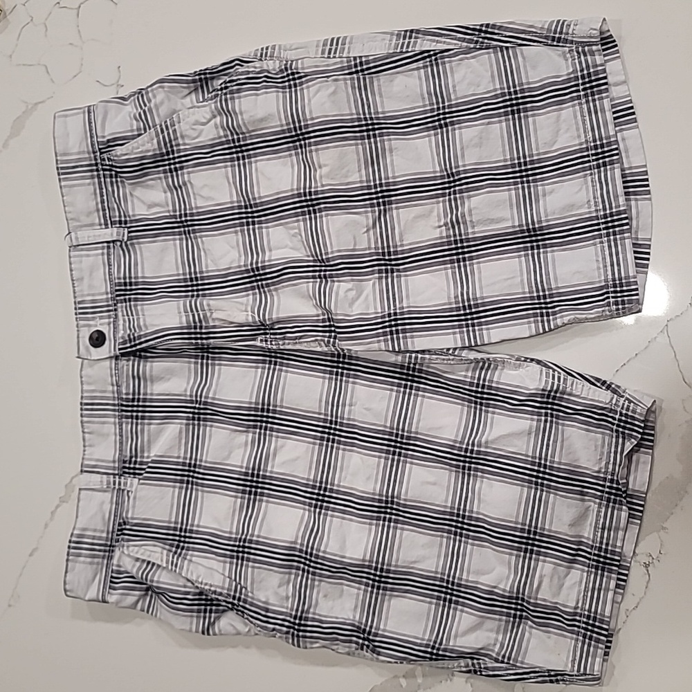 Flat Front Plaid Shorts